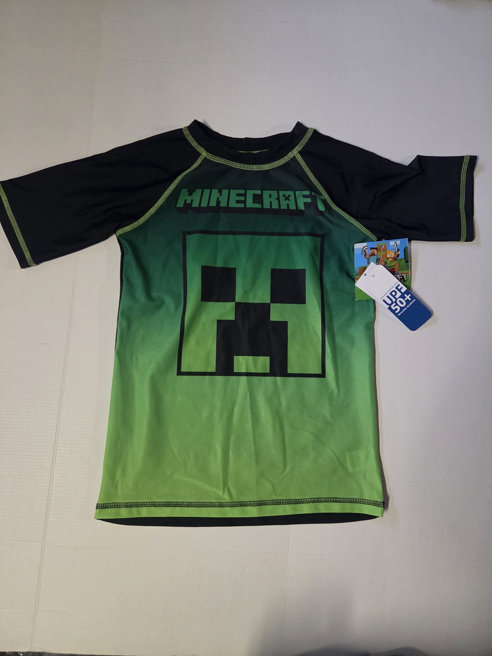 Boys' Minecraft Green Creeper UPF 50+ Swim Shirt And Bonus Dress Shirt